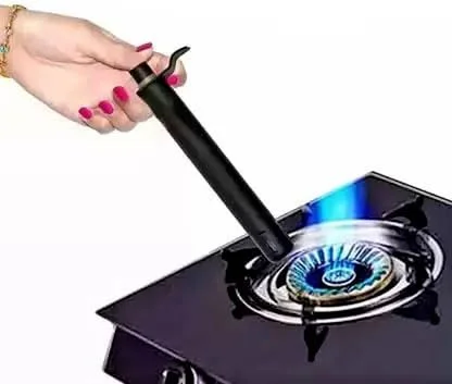 Heavy Duty Metal Body Gas Lighter for Kitchen | Refill-Free Igniter with Stainless Steel Tip | Long Life & Easy Grip | Spark Lighter for Gas Stove | Black image 4