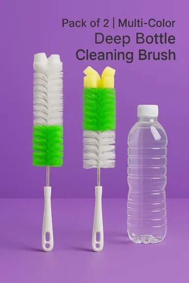 Long Handle Bottle Cleaning Brush  Multicolor | 40 cm | For Water Bottles, Baby Bottles, Gym Bottles, Water Cans & Jars | Pack of 2  thumbnail 0