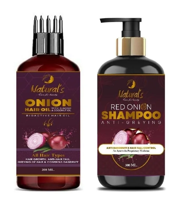 Natural’s Care for Beauty Red Onion Shampoo 300 ML + Onion Hair Oil 200 ML Combo Pack of 2 – Hair Fall Control, Scalp Nourish, Growth, Anti‑Dandruff, Strengthens Roots image 1