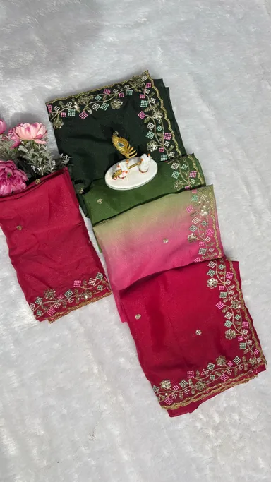 Pure Star Georgette Chiffon Ombre Saree with Multi Sequin Embroidery & Matching Blouse | Elegant Traditional Indian Wear for Parties & Weddings thumbnail 1