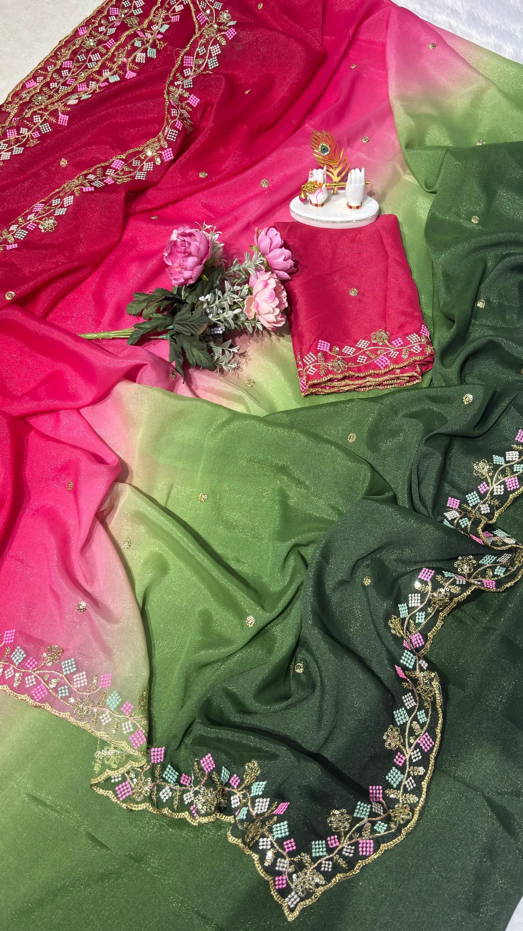 Pure Star Georgette Chiffon Ombre Saree with Multi Sequin Embroidery | Matching Blouse image 2