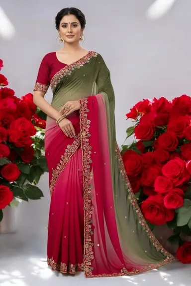 Pure Star Georgette Chiffon Ombre Saree with Multi Sequin Embroidery | Matching Blouse thumbnail 0