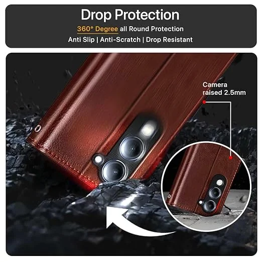 Vivo Y19 Flip cover || Leather Flip cover Vivo Y19 || Mobile Flip Cove Vivo Y19 || Flip cover Vivo Y19 || Vivo Y19 phone case cover with card Holeder and complet protection of Flip brown color image 2