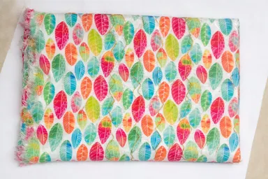 Multicolour Leaf Design Unstitched Blouse Piece 1 Meter | Soft Designer Blouse Fabric for Saree Stitching | Premium Leaf Print Blouse Material for Women thumbnail 2