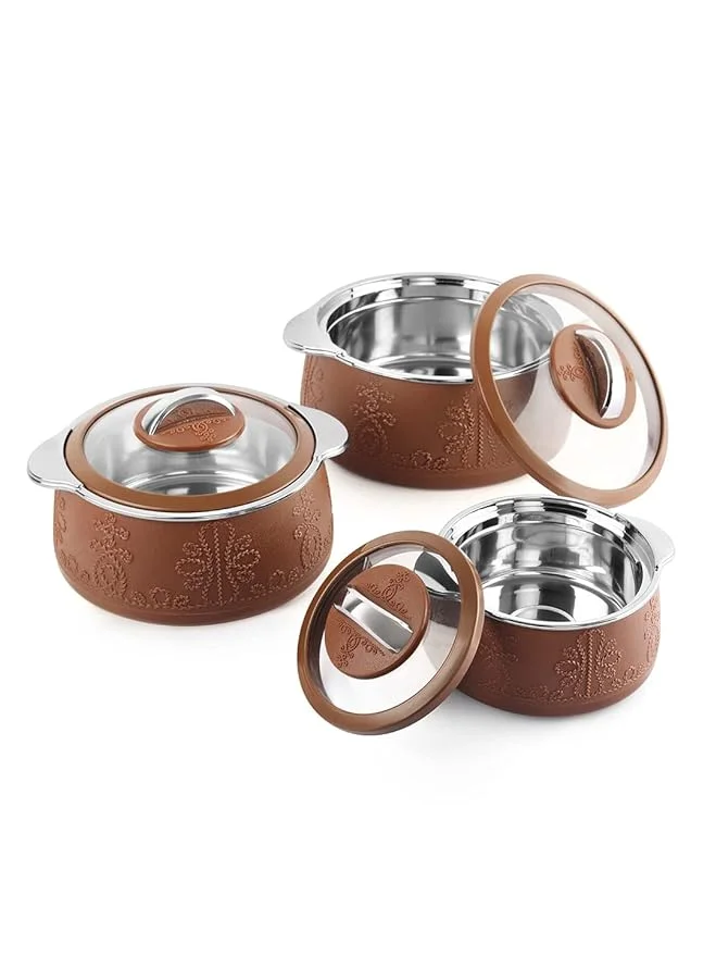 CELLO Royale Casserole 3 PC, 600ml, 1100ml, 1600ml Brown Pack of 3 Thermoware Casserole Set (1600 ml) image 2