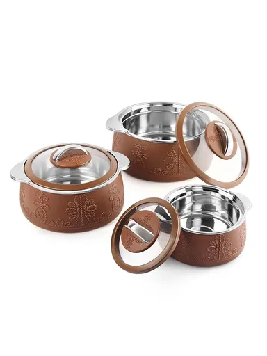 CELLO Royale Casserole 3 PC, 600ml, 1100ml, 1600ml Brown Pack of 3 Thermoware Casserole Set (1600 ml) thumbnail 1