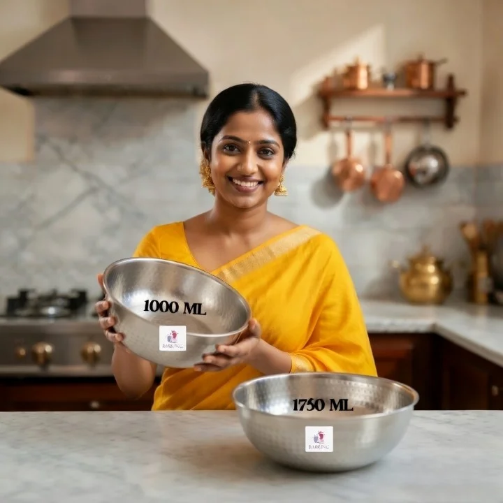 16 GAUGE HEAVY HAMMERED TONE KADAI HANDMADE KADHAI MATHAR TASLA STAINLESS STEEL LIFE TIME GUARANTEE WOKS CAPACITY: 1000 ML & 1750 ML (SET OF 2 PIECE) image 1