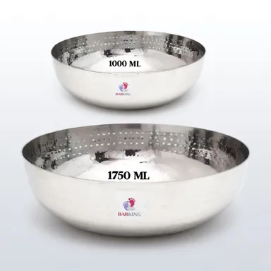  16 GAUGE HEAVY HAMMERED TONE KADAI HANDMADE KADHAI MATHAR TASLA STAINLESS STEEL LIFE TIME GUARANTEE WOKS CAPACITY: 1000 ML & 1750 ML (SET OF 2 PIECE) thumbnail 2