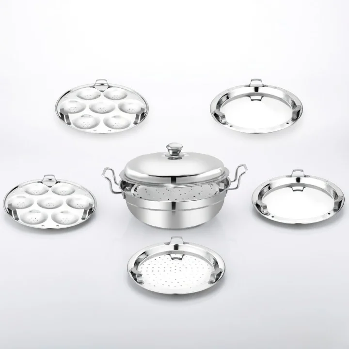 Stainless Steel Multi Kadai-Idli Dhokla Maker/Cooker with Steamer and 5 Plates for Idli, Dhokla, Mini Idlies, Modaks/Momos |Copper Bottem image 2