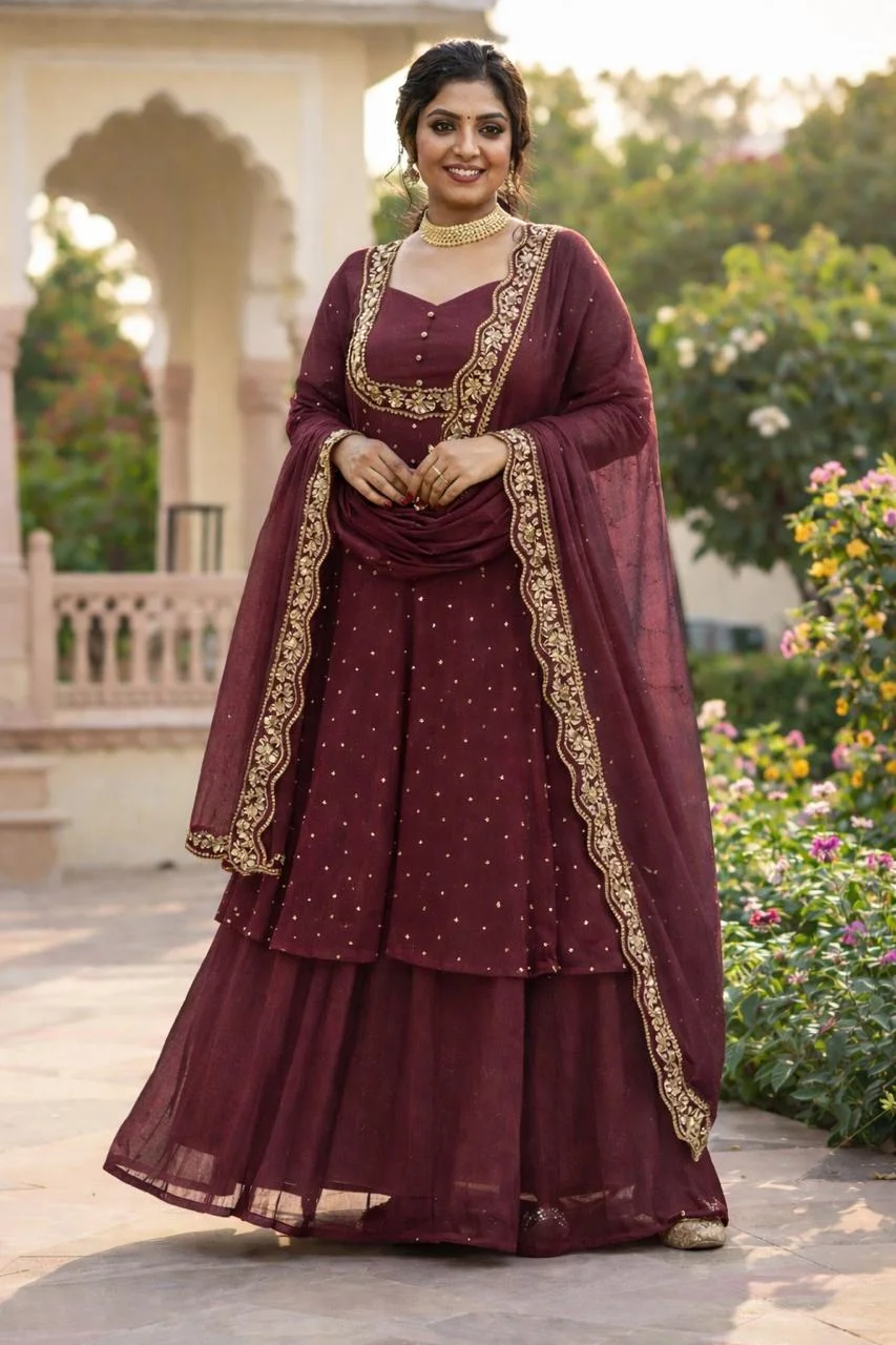 Premium Vichitra Silk Cape Top with Embroidered Skirt and Dupatta Set for Women Wedding Party Ethnic Wear Sweetheart Neckline Fully Lined Lehenga 40 Inch image 6