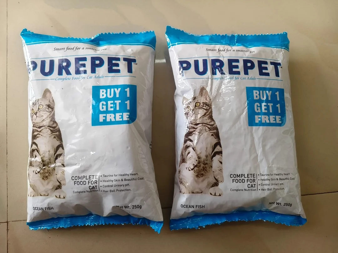 Purepet Adult Dry Cat Food 250gm Buy1 Get1 Free| Ocean Fish Flavour | Taurine for Healthy Heart | Healthy Skin & Beautiful Coat | Control Urinary pH | Hair Ball Protection | Prebiotic & Probiotic. image 1