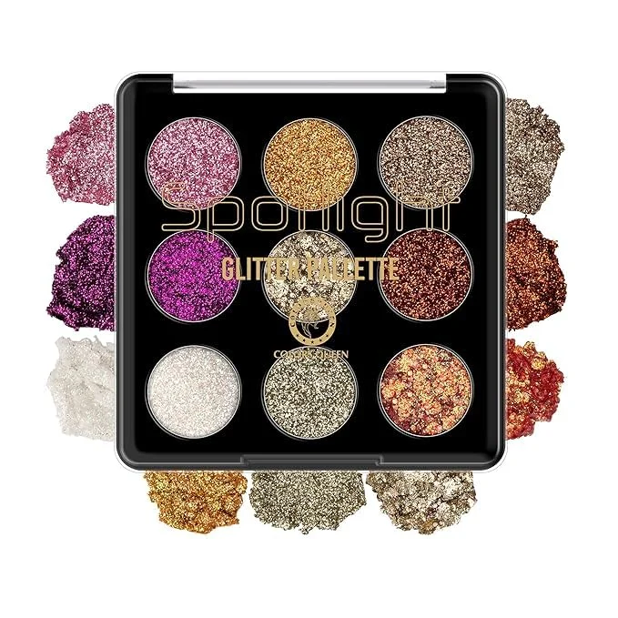 Glitter Eyeshadow Palette 9 Shades | Highly Pigmented, Finely Pressed, Blendable Shimmery Eye Makeup for Party, Festival, Daily Glam image 2