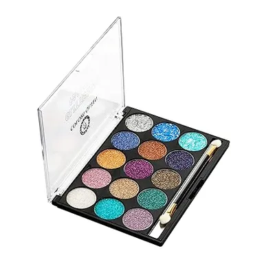 Multicolor Glittering Eyeshadow Palette | Long-Wearing, Highly Pigmented, Shimmer |Glitter Shades with Brush| No Fallout thumbnail 1