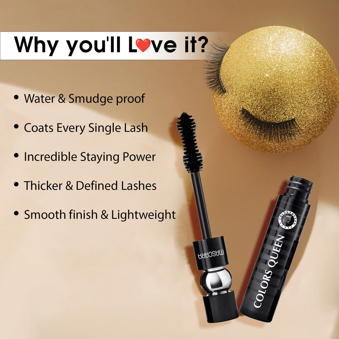 Colors Queen CQ Stack Waterproof Mascara 10 ml – Long-Lasting Volumising Black Lash Enhancer, Smudge-Proof, Smooth Application, Bold & Lifted Lashes image 2