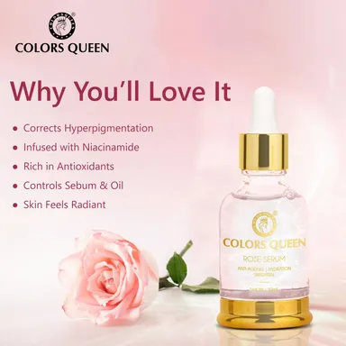 Rose Face Serum 30ml | Lightweight & Non-Greasy Niacinamide Serum for Anti-Ageing, Brightening, Hydration & Glowing Skin | Suitable for All Skin Types thumbnail 2
