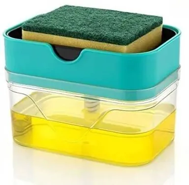 amgo 2-in-1 Soap Dispenser with Sponge Holder for Kitchen Sink 450 ml Liquid Gel Soap Dispenser Bathroom Kitchen Countertop Organizer thumbnail 0