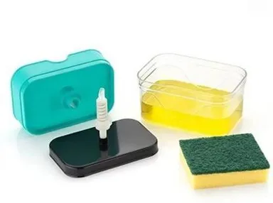 amgo 2-in-1 Soap Dispenser with Sponge Holder for Kitchen Sink 450 ml Liquid Gel Soap Dispenser Bathroom Kitchen Countertop Organizer thumbnail 1
