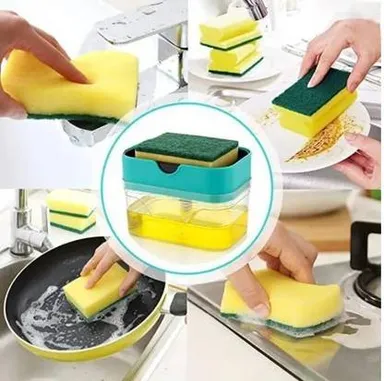 amgo 2-in-1 Soap Dispenser with Sponge Holder for Kitchen Sink 450 ml Liquid Gel Soap Dispenser Bathroom Kitchen Countertop Organizer thumbnail 3
