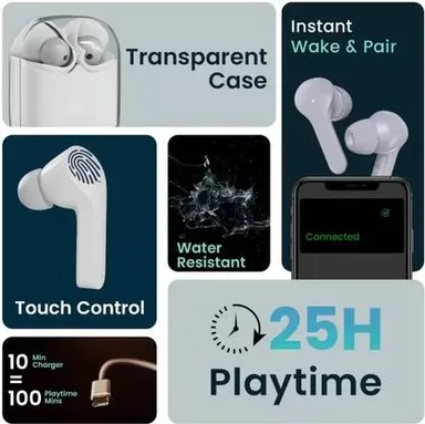 SMART SPHERE Transparent TWS Bluetooth Earbuds with Calling Mic, ASAP Fast Charging Gaming Buds, Low Latency Wireless Earphones for Mobile Android iOS India thumbnail 1