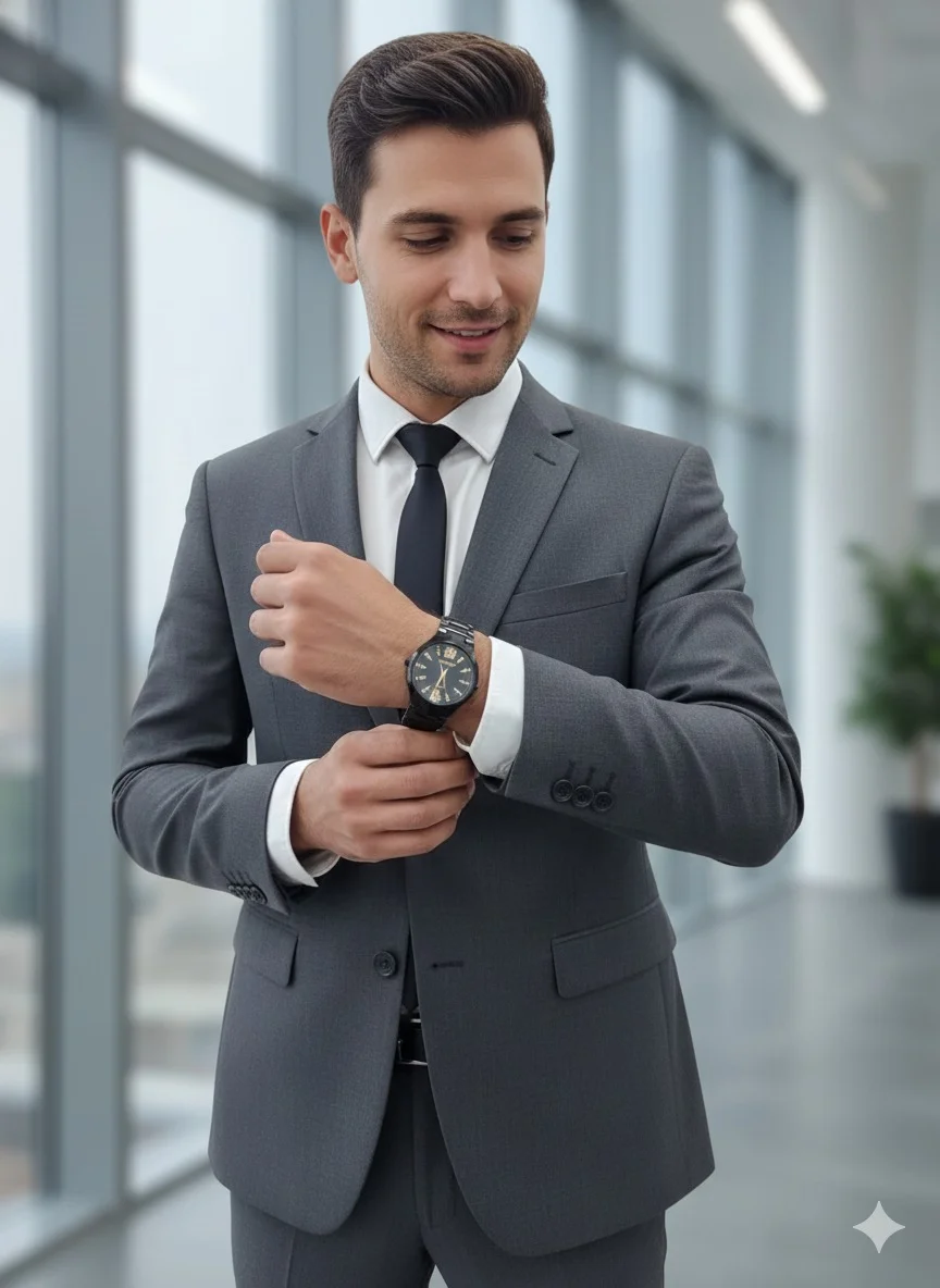 PRD Quartz Analog Black Stainless Steel Strap Watch for Men with Stylish Black Dial and Gold Markers Casual Fashion Wrist Watch image 3