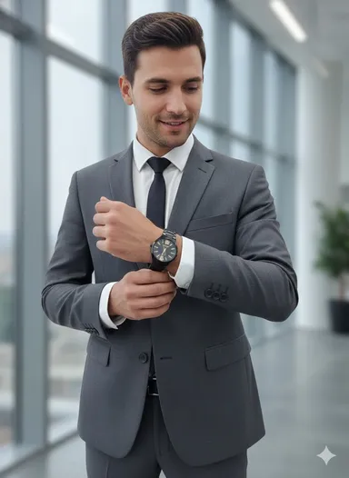 PRD Quartz Analog Black Stainless Steel Strap Watch for Men with Stylish Black Dial and Gold Markers Casual Fashion Wrist Watch thumbnail 2
