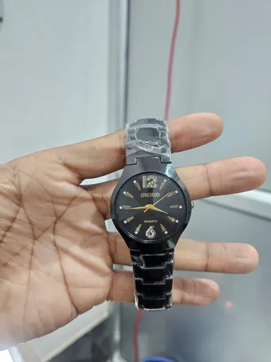 PRD Quartz Analog Black Stainless Steel Strap Watch for Men with Stylish Black Dial and Gold Markers Casual Fashion Wrist Watch thumbnail 3