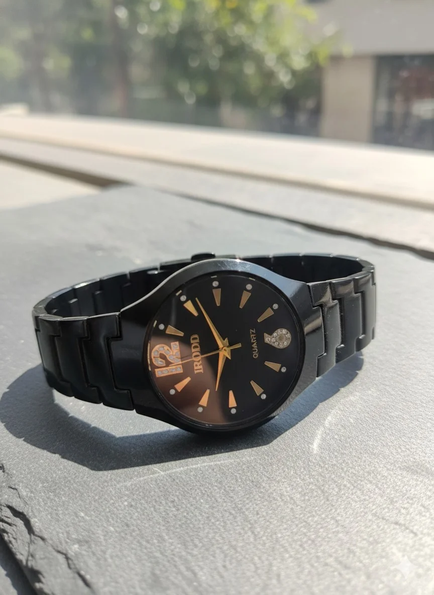 PRD Quartz Analog Black Stainless Steel Strap Watch for Men with Stylish Black Dial and Gold Markers Casual Fashion Wrist Watch image 1