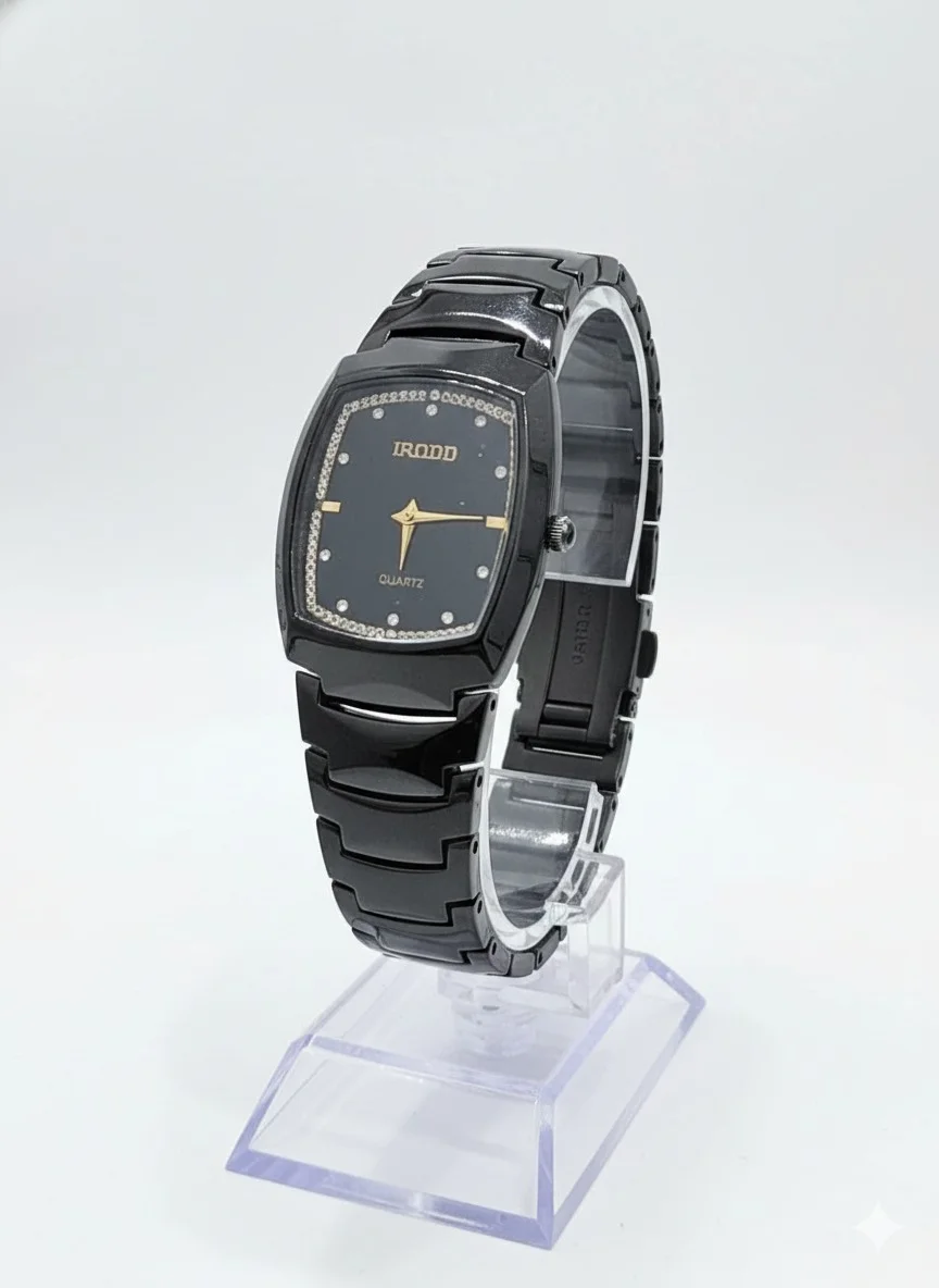 Quartz Analog Black Stainless Steel Strap Watch for Men with Rectangular Black Dial and Gold Hands Stylish Casual Wrist Watch image 4