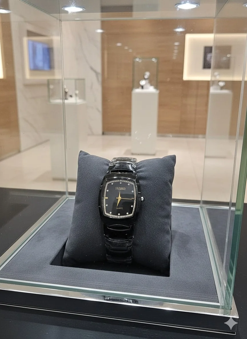 Quartz Analog Black Stainless Steel Strap Watch for Men with Rectangular Black Dial and Gold Hands Stylish Casual Wrist Watch image 1