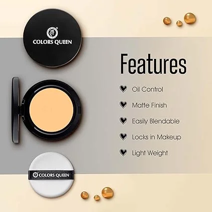 Colors Queen Luminous Silk Compact Powder 10g with Argan Oil |Oil Control, Matte Pressed Powder| Lightweight & Long Lasting Face Makeup for Sand Tan Skin in India image 2