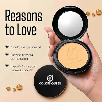 Colors Queen Luminous Silk Compact Powder 10g with Argan Oil |Oil Control, Matte Pressed Powder| Lightweight & Long Lasting Face Makeup for Sand Tan Skin in India image 3