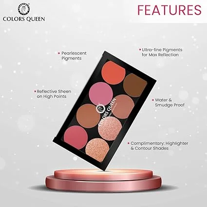 Colors Queen Ultra Professional Blush Palette with Shimmer Highlighters and Contour Shades | Highly Pigmented|Lightweight|Easy to Blend | Shade 02 image 5
