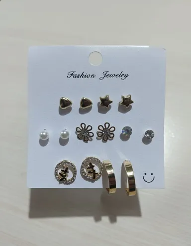 7-Pairs Fashion Jewelry Earring Set |Gold Tone, Heart Star Flower Pearl Crystal Hoop Earrings for Women | Stylish Party and Daily Wear  thumbnail 1