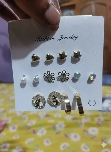7-Pairs Fashion Jewelry Earring Set |Gold Tone, Heart Star Flower Pearl Crystal Hoop Earrings for Women | Stylish Party and Daily Wear  thumbnail 2