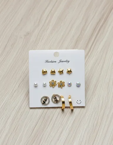7-Pairs Fashion Jewelry Earring Set |Gold Tone, Heart Star Flower Pearl Crystal Hoop Earrings for Women | Stylish Party and Daily Wear  thumbnail 0