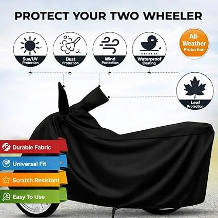 All Weather Bike Scooty Body Cover for TVS Jupiter 125 All Models | Dustproof, UV Ray, Heat, Scratch Protection | Heavy Duty, Black image 3