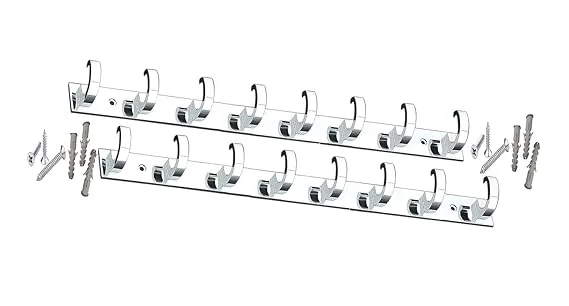 Premium Stainless Steel & Aluminium 8‑Pin C Type Wall Door Cloth Hanger Rail Hooks Pack of 2 Heavy Duty Rust‑Resistant Clothes Towel Key Organizer for Bedroom Bathroom Kitchen image 1