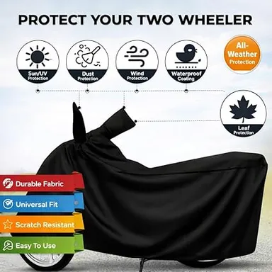 All Weather Black Bike Scooty Body Cover for Yamaha Fascino 125 All Models | Dustproof UV Heat Scratch Resistant Full Protection Two Wheeler Cover thumbnail 2