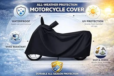 All Weather Black Bike Scooty Body Cover for Yamaha Fascino 125 All Models | Dustproof UV Heat Scratch Resistant Full Protection Two Wheeler Cover thumbnail 3