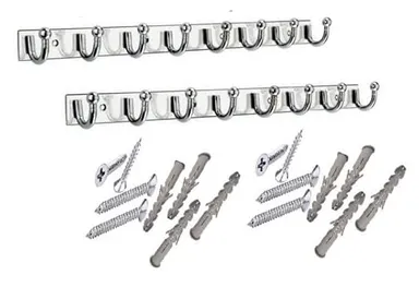 Stainless Steel |Aluminium 8-Pin Goli Cloth Hanger Wall Door Hooks Heavy Duty Bathroom Clothes Hooks Rails with Screws |Grips Pack of 2 Premium Rust-Resistant Mountable Rail thumbnail 0
