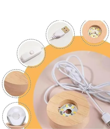 3D Crystal Solar System LED Lamp with Wooden Base, Galaxy Planet Engraved Night Light for Bedroom Decor, Study Table Gift Light  thumbnail 3