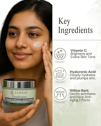 SANGUD GlowFusion Colour Changing Moisturizer with Foundation Base 50 g  Hyaluronic Acid Deep Hydration Vitamin C Brightening thumbnail 2