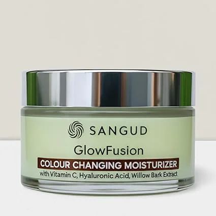 SANGUD GlowFusion Colour Changing Moisturizer with Foundation Base 50 g Hyaluronic Acid Deep Hydration Vitamin C Brightening image 1