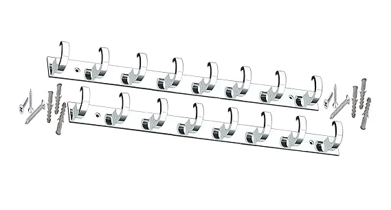 Premium Stainless Steel |Aluminium 8‑Pin Wall |Door Mounted Cloth Hanger Hooks Pack of 2 |Heavy Duty Bathroom Towel Coat Key Holder Rail Organiser with Screws |Grips image 1