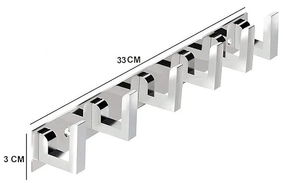 Premium ONJECX 6‑Pin L‑Shape Stainless Steel |Aluminium Heavy Duty Wall |Door Cloth Hanger Hooks 3‑Pack with 9 Screws 9 Grips |Bathroom Organiser image 2