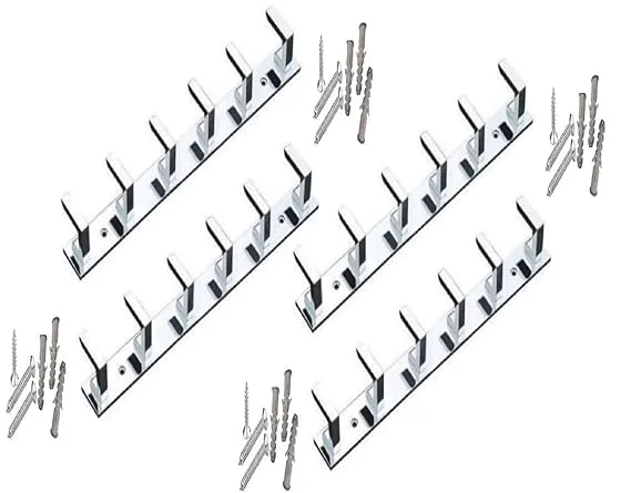Premium ONJECX 6‑Pin L‑Shape Stainless Steel |Aluminium Heavy Duty Wall |Door Cloth Hanger Hooks 3‑Pack with 9 Screws 9 Grips |Bathroom Organiser image 1