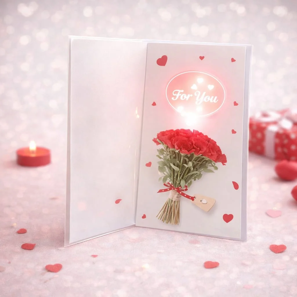 Romantic Red Heart Gift Box with Scented Soap Roses and Mini Teddy Bear Plus LED Light Up I Love You Greeting Card for Anniversary Birthday and Valentine image 1