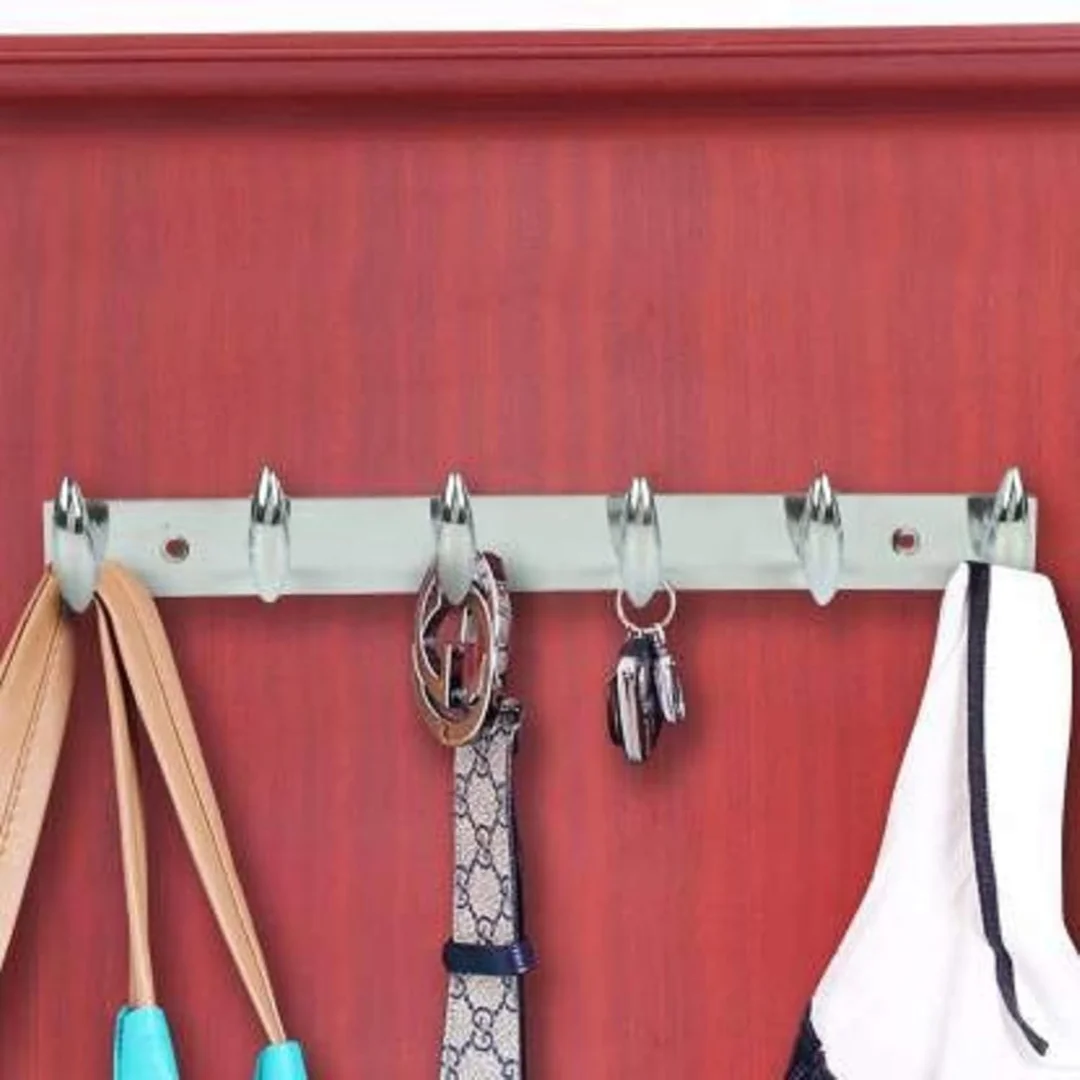 Premium 6-Pin Stainless Steel & Aluminium Wall Door Hooks Cloth Hanger for Bathroom Bedroom Kitchen Robe Towel Key Organiser Pack of 3 with 9 Screws & Grips – Heavy Duty Rails image 5
