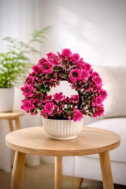 Artificial Pink Rose Flowers Arrangement in White Ceramic Pot 11 Inch Home Decor Floral Centrepiece Low Maintenance Tabletop Gift Idea image 3