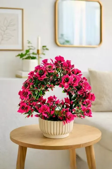 Artificial Pink Rose Flowers Arrangement in White Ceramic Pot 11 Inch Home Decor Floral Centrepiece Low Maintenance Tabletop Gift Idea image 4
